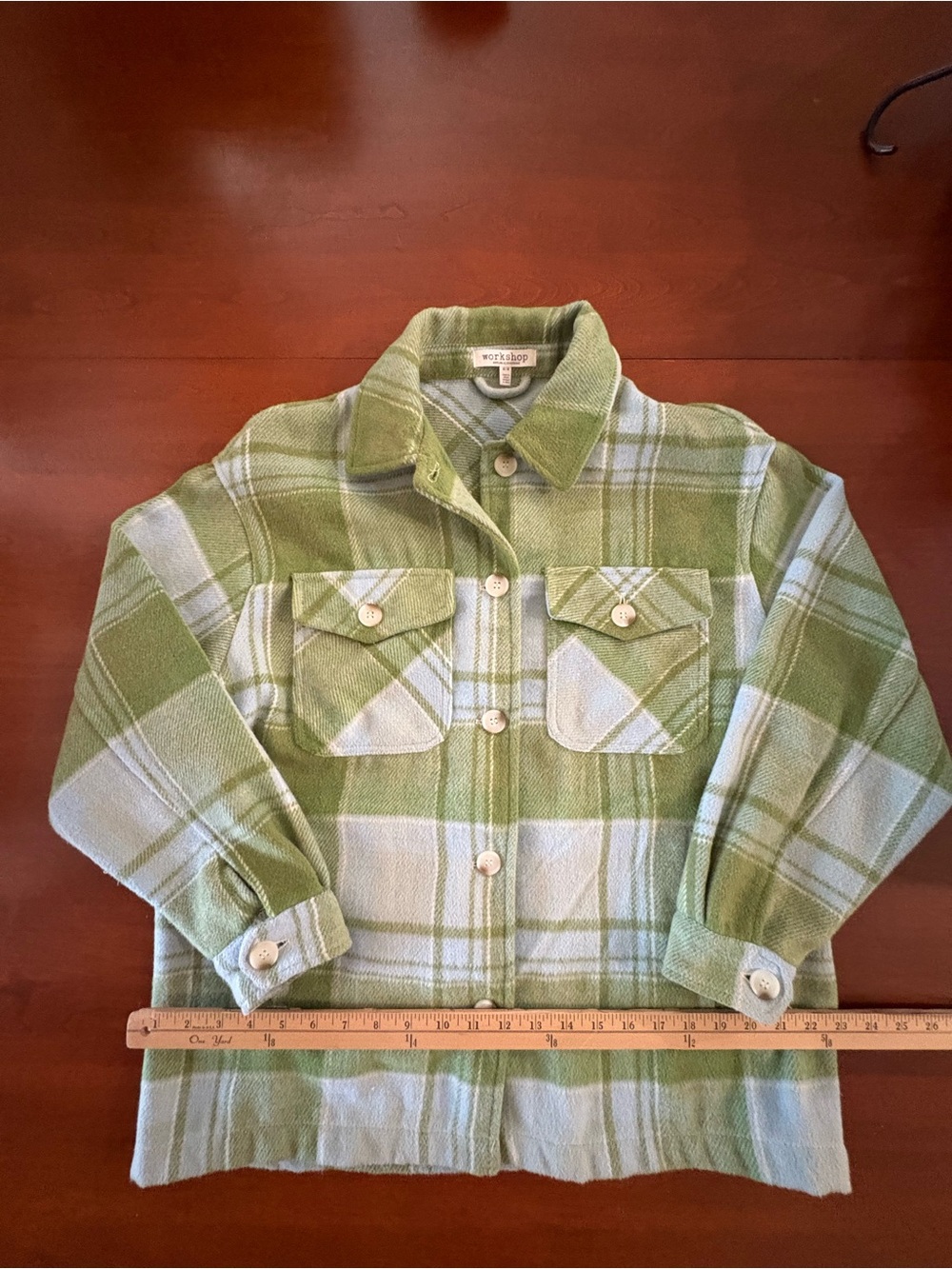 Workshop Republic Clothing Light Green and Light Blue Plaid Jacket